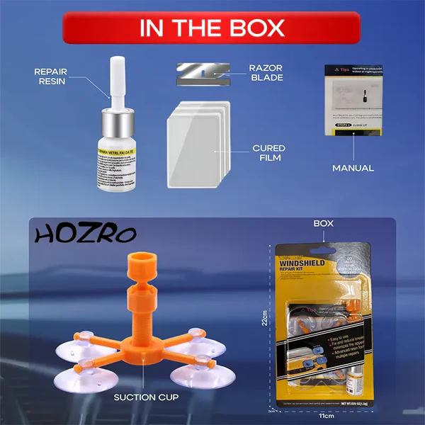 Kit reparare parbriz auto HOZRO, pentru repararea crapaturilor sau zgarieturilor din parbriz