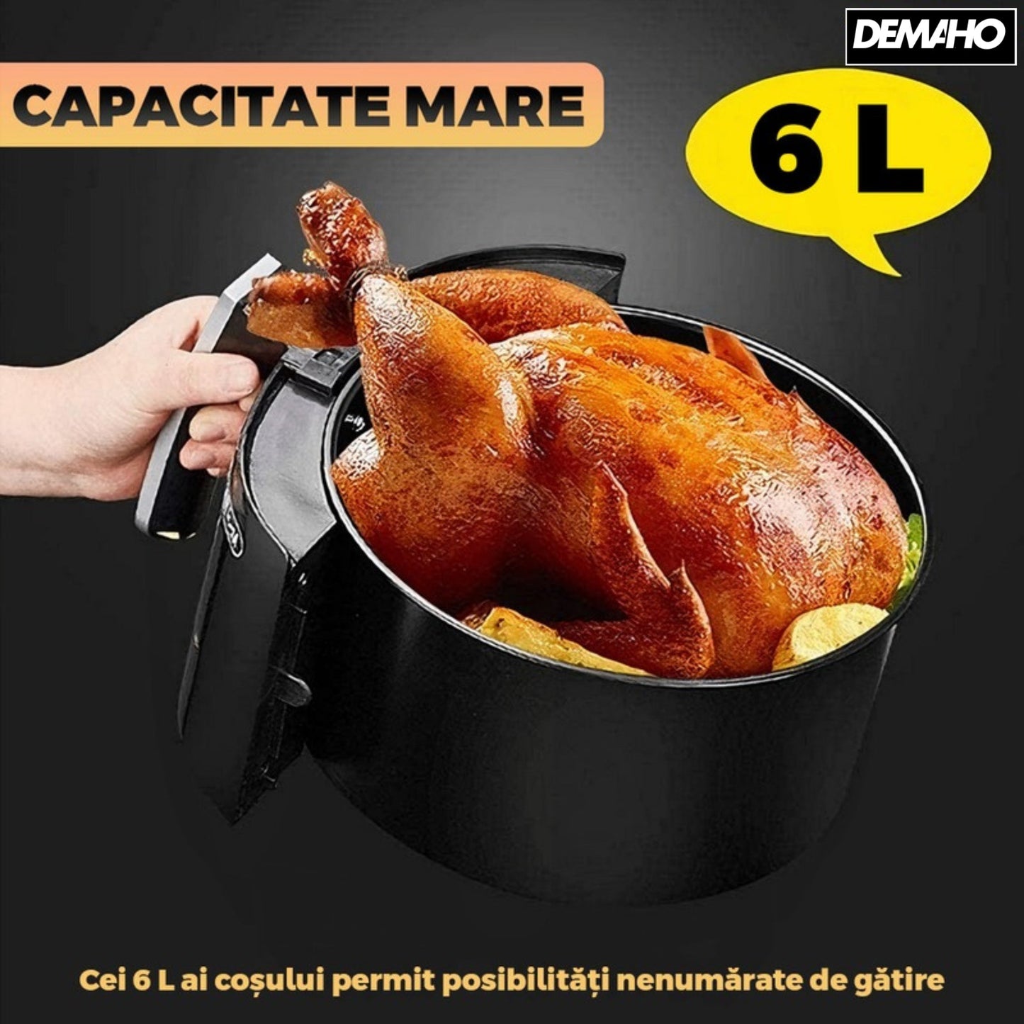 Friteuză cu Aer Cald 6L Fără Ulei, Air Fryer Digital, Programe Automate, Tehnologie Eliminare Grăsime