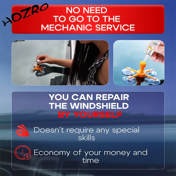 Kit reparare parbriz auto HOZRO, pentru repararea crapaturilor sau zgarieturilor din parbriz