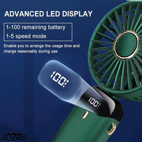 1+1 GRATIS – Ventilator Portabil , 4 în 1 cu Aromaterapie 💨 De Mână, Birou, Gât, LCD, USB, 12h Autonomie, Verde Închis, 4000 mAh