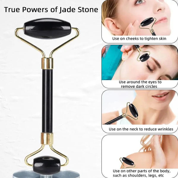 Roller Jad Negru pentru Față – Masaj Facial Natural, Răcoritor și Antirid, Ritual de Frumusețe și Relaxare