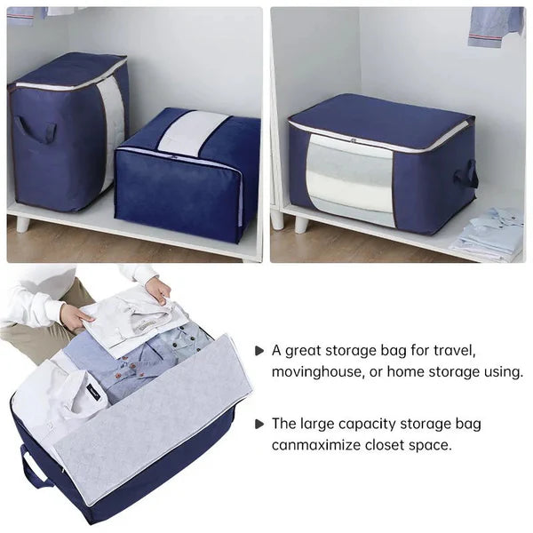 Set 3 Cutii Pliabile STARTOP , pentru Depozitare și Organizare, 60x43x35cm, Albastru, Marimea M