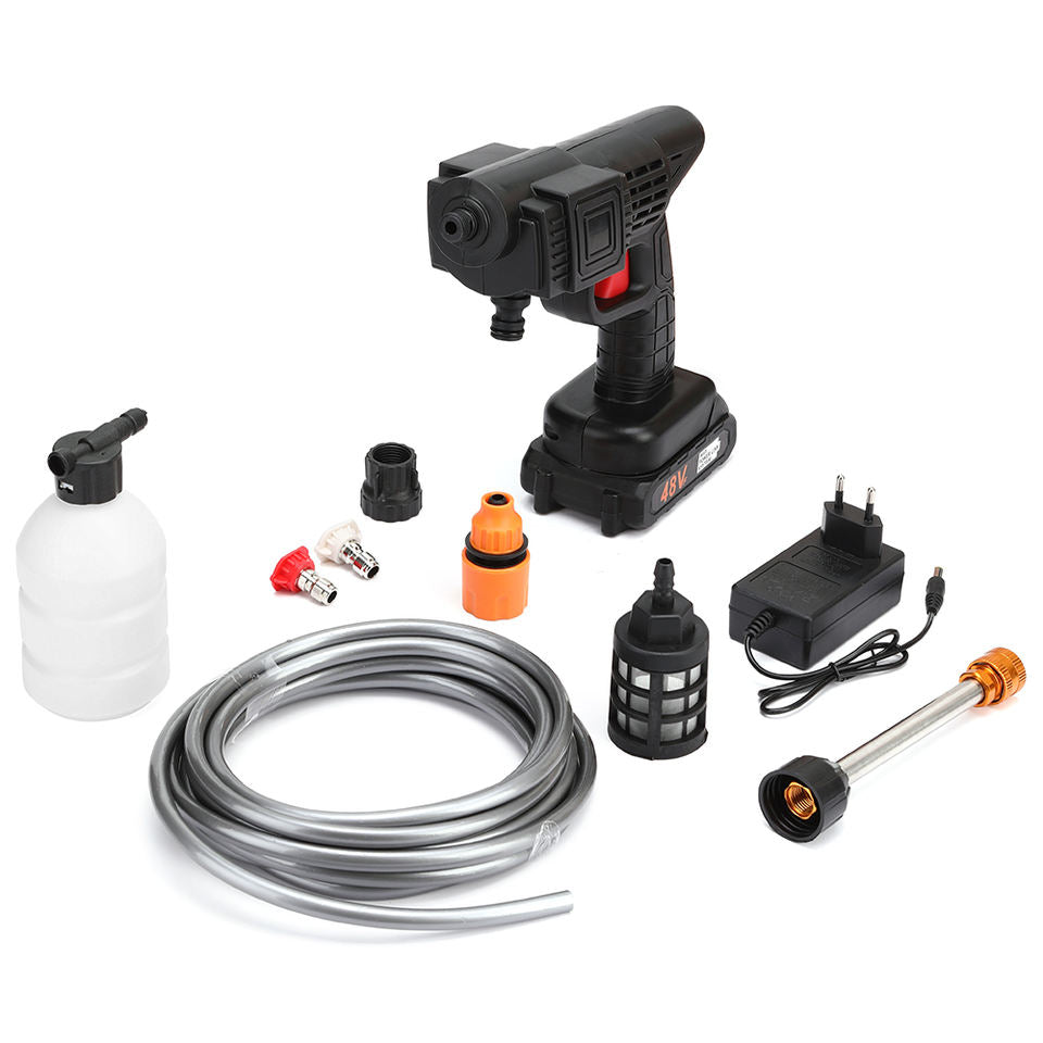 Aparat de Spălat cu Presiune Portabil Fără Fir, 500W, 2 Baterii 48V, 30 Bar, 8L/min – Valiză & Accesorii Incluse