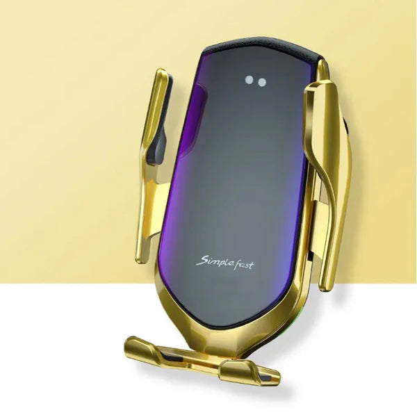 Suport auto STARTOP , pentru telefon, cu incarcare wireless, Model R1, Auriu