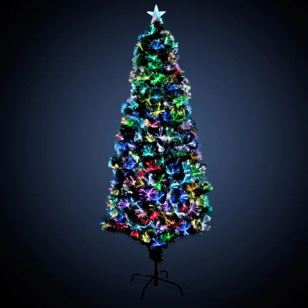 Brad de Craciun, artificial cu suport si lumini, PVC, 180 cm, fibra optica, Becuri cu 5 culori