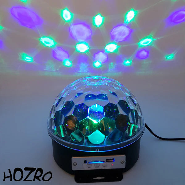 Glob Disco HOZRO, Cu Joc Rotativ De Lumini , Bluetooth , LED RGB , Difuzor , USB, Card, Redare Muzica , Telecomanda , Putere 20W