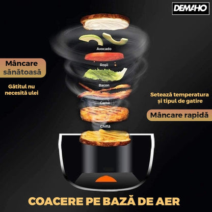 Friteuză cu Aer Cald 6L Fără Ulei, Air Fryer Digital, Programe Automate, Tehnologie Eliminare Grăsime