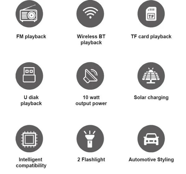 Boxă Portabilă HOZRO, Stil Range Rover, Încărcare Solară, 10W, Bluetooth, Radio FM, Antenă, USB, MP3, TF, Black