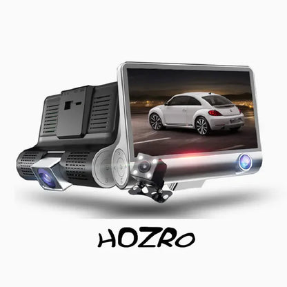 Camera Auto HOZRO, Tri-Zone Fata, Spate, Interior, 4", Full HD, camera marsarier, Ecran LED, Negru