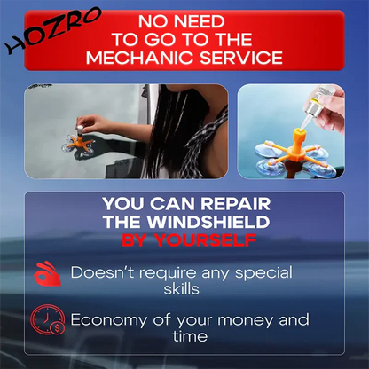 Kit reparare parbriz auto HOZRO, pentru repararea crapaturilor sau zgarieturilor din parbriz
