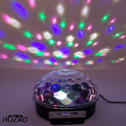 Glob Disco HOZRO, Cu Joc Rotativ De Lumini , Bluetooth , LED RGB , Difuzor , USB, Card, Redare Muzica , Telecomanda , Putere 20W