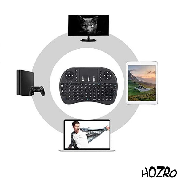 Mini Tastatură Wireless HOZRO, i8 Air – Iluminată, cu Touchpad, Compatibilă cu Android, Windows, Smart TV, TV Box, Mini PC, Laptop, Tabletă – Negru