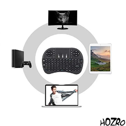 Mini Tastatură Wireless HOZRO, i8 Air – Iluminată, cu Touchpad, Compatibilă cu Android, Windows, Smart TV, TV Box, Mini PC, Laptop, Tabletă – Negru