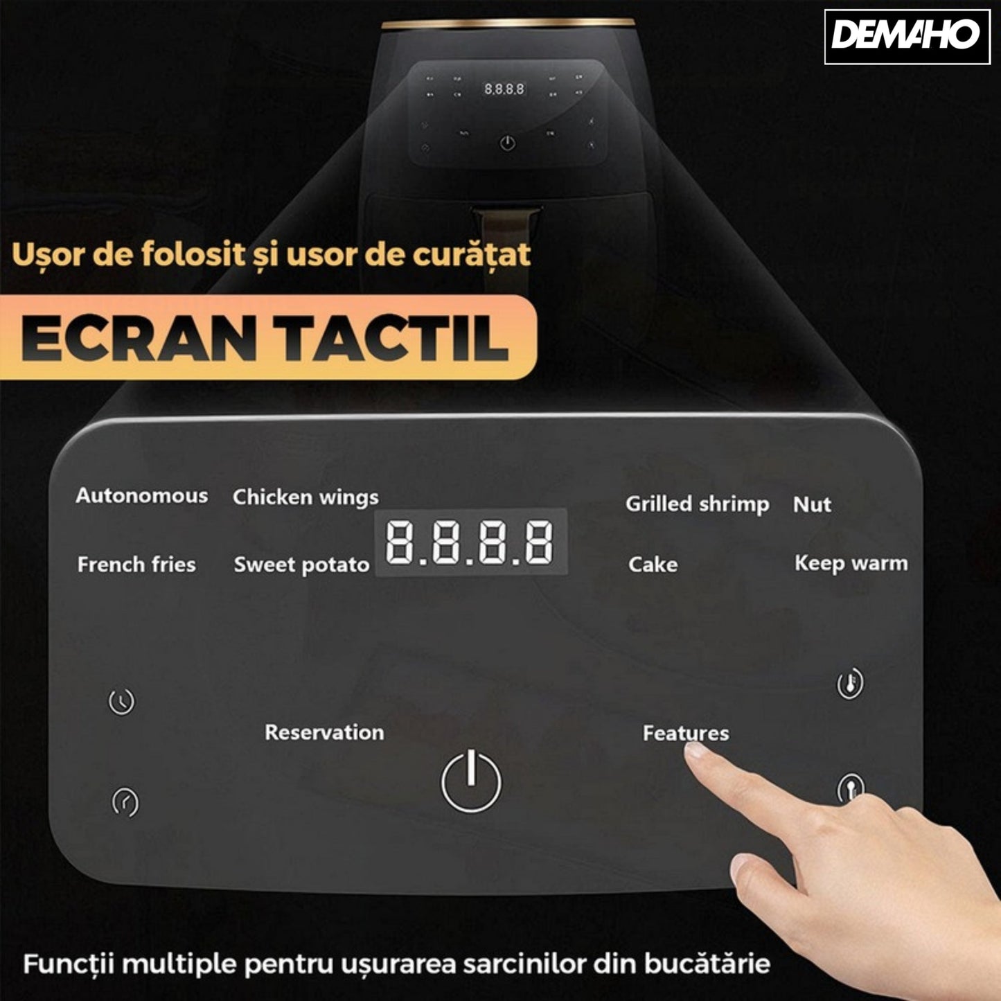 Friteuză cu Aer Cald 6L Fără Ulei, Air Fryer Digital, Programe Automate, Tehnologie Eliminare Grăsime