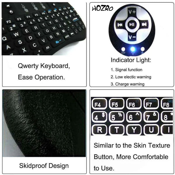 Mini Tastatură Wireless HOZRO, i8 Air – Iluminată, cu Touchpad, Compatibilă cu Android, Windows, Smart TV, TV Box, Mini PC, Laptop, Tabletă – Negru