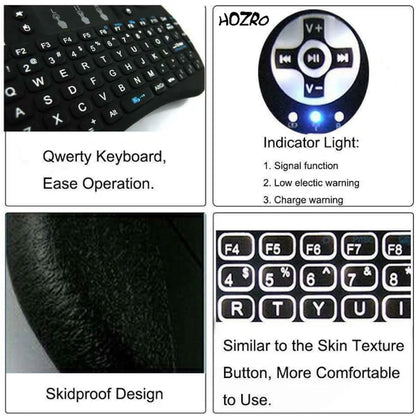 Mini Tastatură Wireless HOZRO, i8 Air – Iluminată, cu Touchpad, Compatibilă cu Android, Windows, Smart TV, TV Box, Mini PC, Laptop, Tabletă – Negru