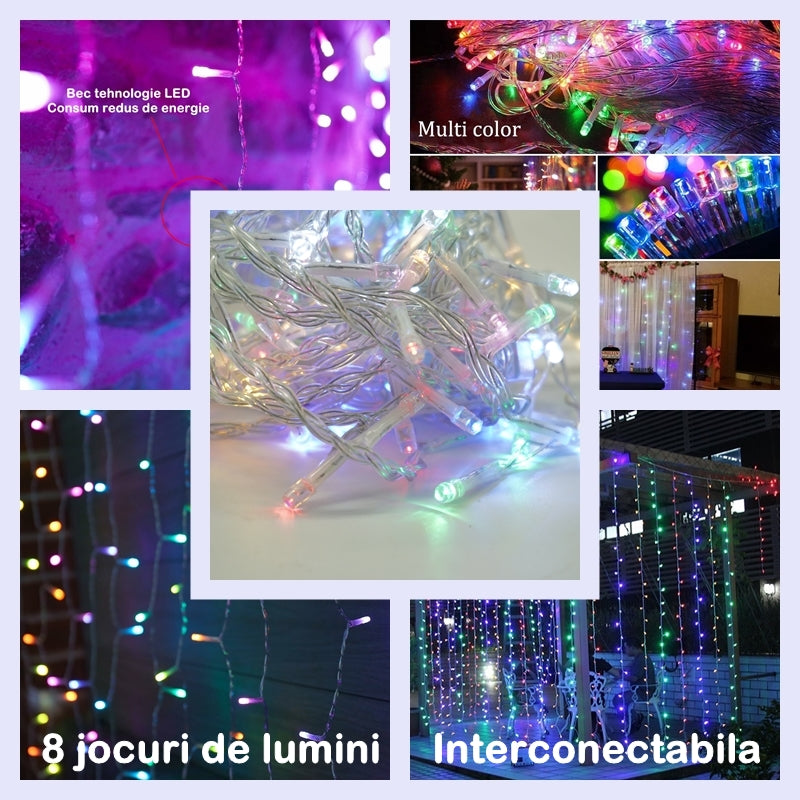 Instalatie Craciun , Tip Perdea, 3mx3 m, 320LED-uri,8 Jocuri de Lumini