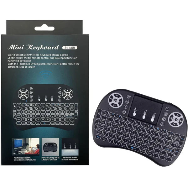 Mini Tastatură Wireless HOZRO, i8 Air – Iluminată, cu Touchpad, Compatibilă cu Android, Windows, Smart TV, TV Box, Mini PC, Laptop, Tabletă – Negru
