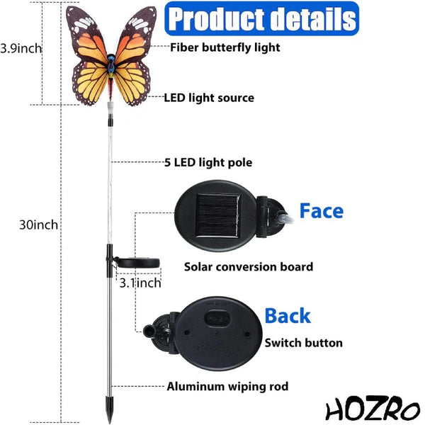 Set 2 Lampi Solare STARTOP , Rezistente la Apă, cu Lumină LED în Formă de Fluture, Ideale pentru Grădină și Decor Extern