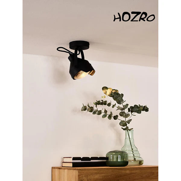 Spot luminos, HOZRO, fabricat din otel, Putere maxima 35W, directie lumina reglabila, Negru