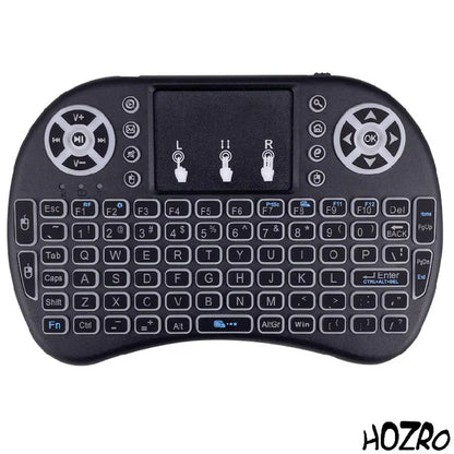 Mini Tastatură Wireless HOZRO, i8 Air – Iluminată, cu Touchpad, Compatibilă cu Android, Windows, Smart TV, TV Box, Mini PC, Laptop, Tabletă – Negru