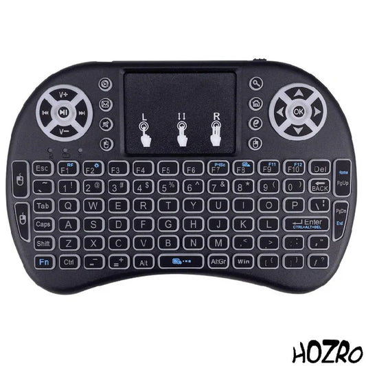 Mini Tastatură Wireless HOZRO, i8 Air – Iluminată, cu Touchpad, Compatibilă cu Android, Windows, Smart TV, TV Box, Mini PC, Laptop, Tabletă – Negru