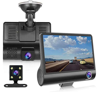 Camera Auto HOZRO, Tri-Zone Fata, Spate, Interior, 4", Full HD, camera marsarier, Ecran LED, Negru