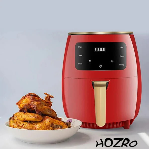 Friteuza cu aer cald, fara ulei, HOZRO Air Fryer, Putere 2400W, capacitate de 6L, Afisaj Digital, 6 Functii de gatire