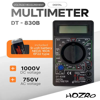 Multimetru Digital , pentru Masurarea Tensiunii HOZRO, Intensitatii, Rezistentei, Verificarea Continuitatii, DT-830B
