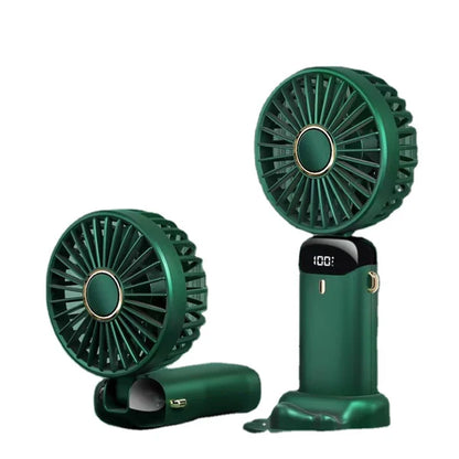 1+1 GRATIS – Ventilator Portabil , 4 în 1 cu Aromaterapie 💨 De Mână, Birou, Gât, LCD, USB, 12h Autonomie, Verde Închis, 4000 mAh