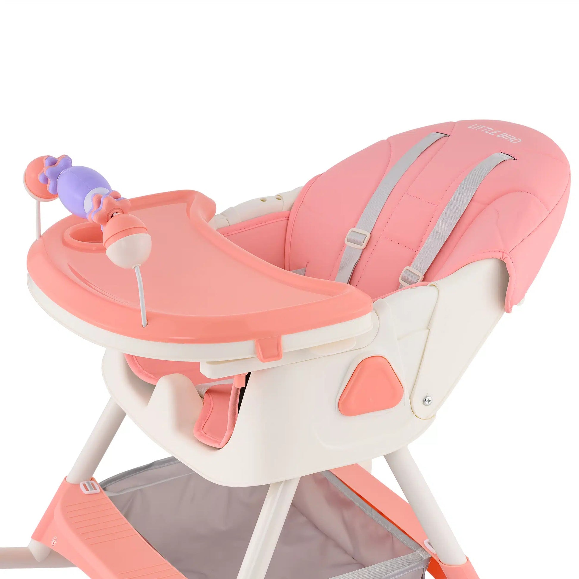 Scaun de masa bebe 4 in 1 , Varsta 6-72 luni, Scaun inalt pliabil, cu 4 roti, Balansoar, 2 x Tava detasabila, Centura de siguranta in cinci puncte, Roz - imagine 2