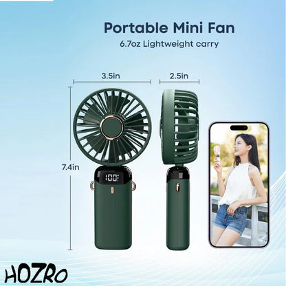 1+1 GRATIS – Ventilator Portabil , 4 în 1 cu Aromaterapie 💨 De Mână, Birou, Gât, LCD, USB, 12h Autonomie, Verde Închis, 4000 mAh