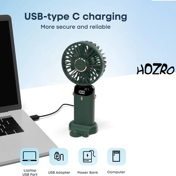 1+1 GRATIS – Ventilator Portabil , 4 în 1 cu Aromaterapie 💨 De Mână, Birou, Gât, LCD, USB, 12h Autonomie, Verde Închis, 4000 mAh