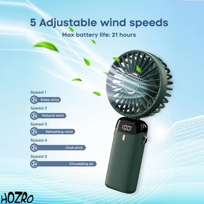 1+1 GRATIS – Ventilator Portabil , 4 în 1 cu Aromaterapie 💨 De Mână, Birou, Gât, LCD, USB, 12h Autonomie, Verde Închis, 4000 mAh