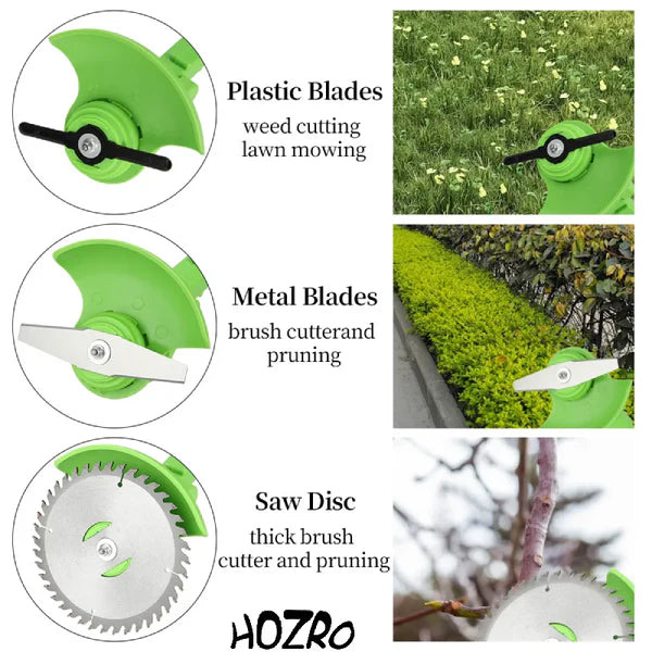 Motocoasa Electrica HOZRO, 1500W cu 2 Acumulatori 48V, Roti Detasabile si 3 Unghiuri de Taiere – Accesorii Incluse, Design Rezistent din ABS si Metal, Verde