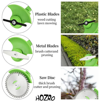 Motocoasa Electrica HOZRO, 1500W cu 2 Acumulatori 48V, Roti Detasabile si 3 Unghiuri de Taiere – Accesorii Incluse, Design Rezistent din ABS si Metal, Verde