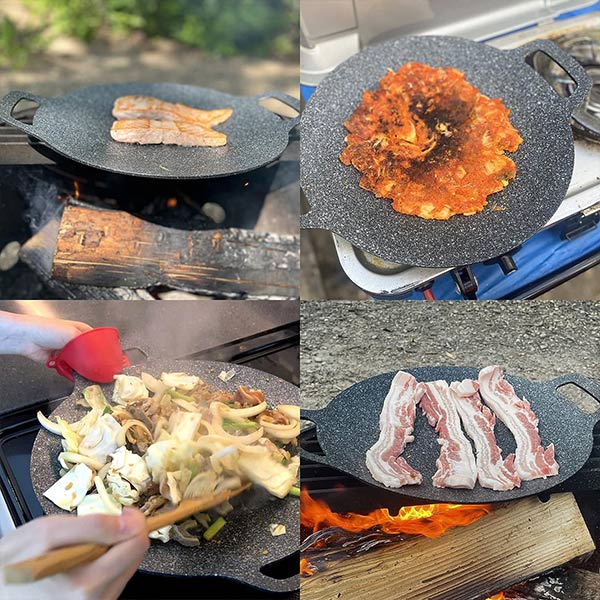 Plită Rotundă Coreeană HOZRO, pentru Grătar, Diametru 32 cm – Tigaie Grill din Fontă cu Canale de Scurgere, Ideală pentru Carne, Legume și BBQ în Stil Asiatic