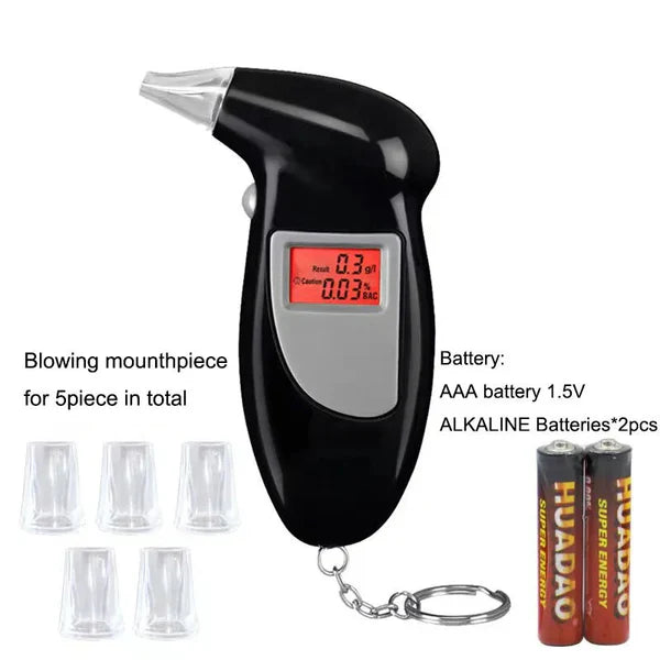 Etilotest digital HOZRO, afisaj LCD, alerta sonora, 4 capete rezerva, alimentare baterii