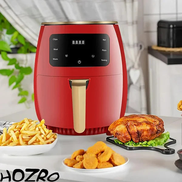 Friteuza cu aer cald, fara ulei, HOZRO Air Fryer, Putere 2400W, capacitate de 6L, Afisaj Digital, 6 Functii de gatire