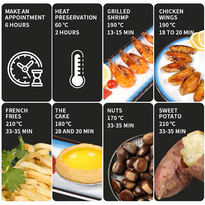 Friteuza cu aer cald, fara ulei, HOZRO Air Fryer, Putere 2400W, capacitate de 6L, Afisaj Digital, 6 Functii de gatire
