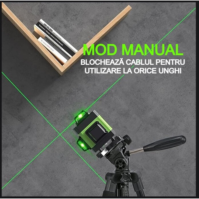 Nivela Laser 4D, 16 Linii, Auto-Nivelare, Alimentare USB, 2 Baterii, Înălțime Ajustabilă 1.2 m