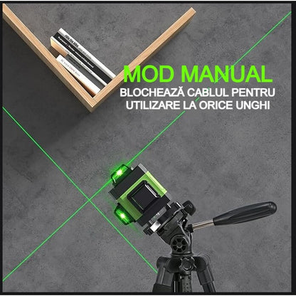 Nivela Laser 4D, 16 Linii, Auto-Nivelare, Alimentare USB, 2 Baterii, Înălțime Ajustabilă 1.2 m