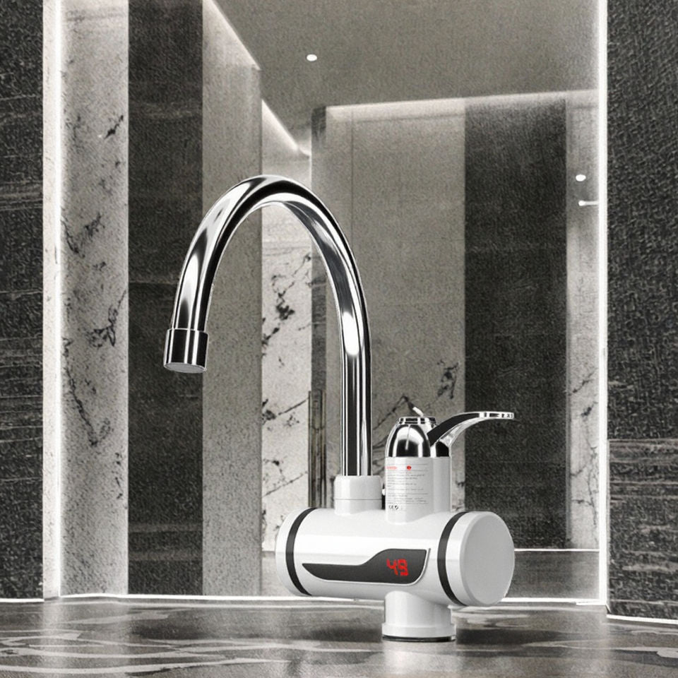 Robinet Electric cu Încălzire Instantanee a Apei, 3KW, Afișaj LCD Temperatură, Montaj pe Chiuvetă, Debit 1.5 L/min, Alb