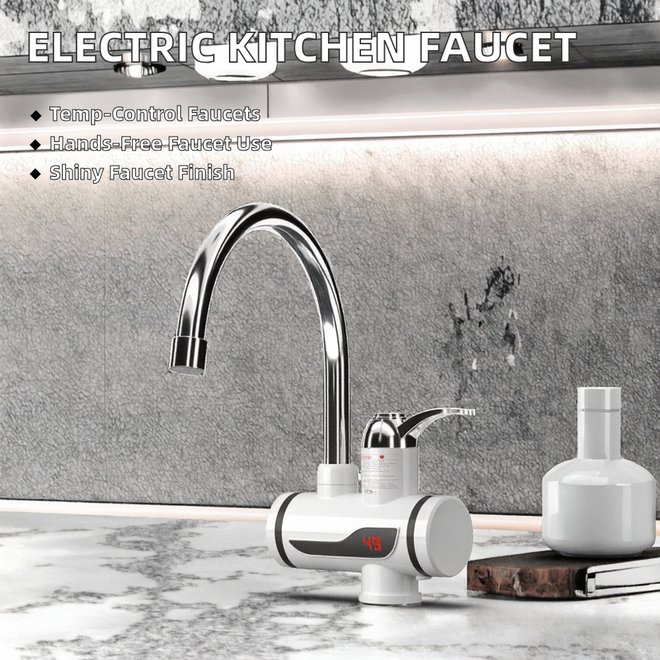 Robinet Electric cu Încălzire Instantanee a Apei, 3KW, Afișaj LCD Temperatură, Montaj pe Chiuvetă, Debit 1.5 L/min, Alb