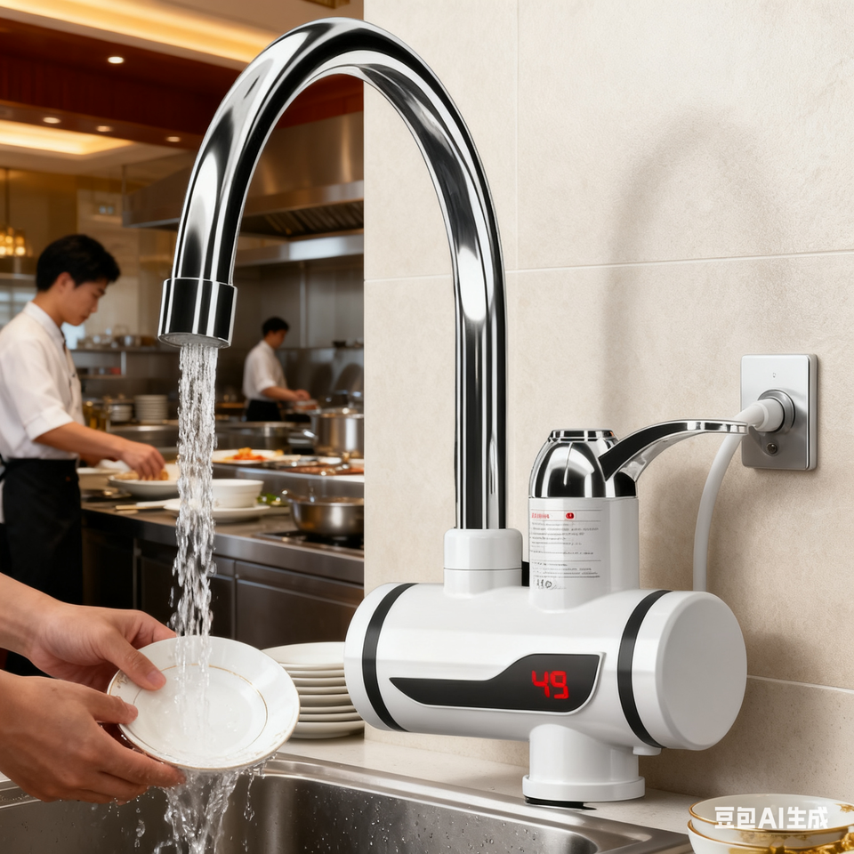 Robinet Electric cu Încălzire Instantanee a Apei, 3KW, Afișaj LCD Temperatură, Montaj pe Chiuvetă, Debit 1.5 L/min, Alb