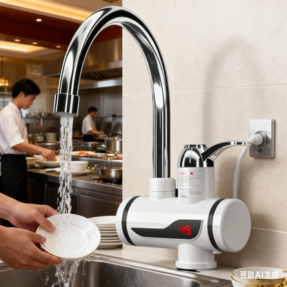 Robinet Electric cu Încălzire Instantanee a Apei, 3KW, Afișaj LCD Temperatură, Montaj pe Chiuvetă, Debit 1.5 L/min, Alb