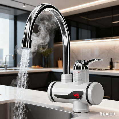 Robinet Electric cu Încălzire Instantanee a Apei, 3KW, Afișaj LCD Temperatură, Montaj pe Chiuvetă, Debit 1.5 L/min, Alb