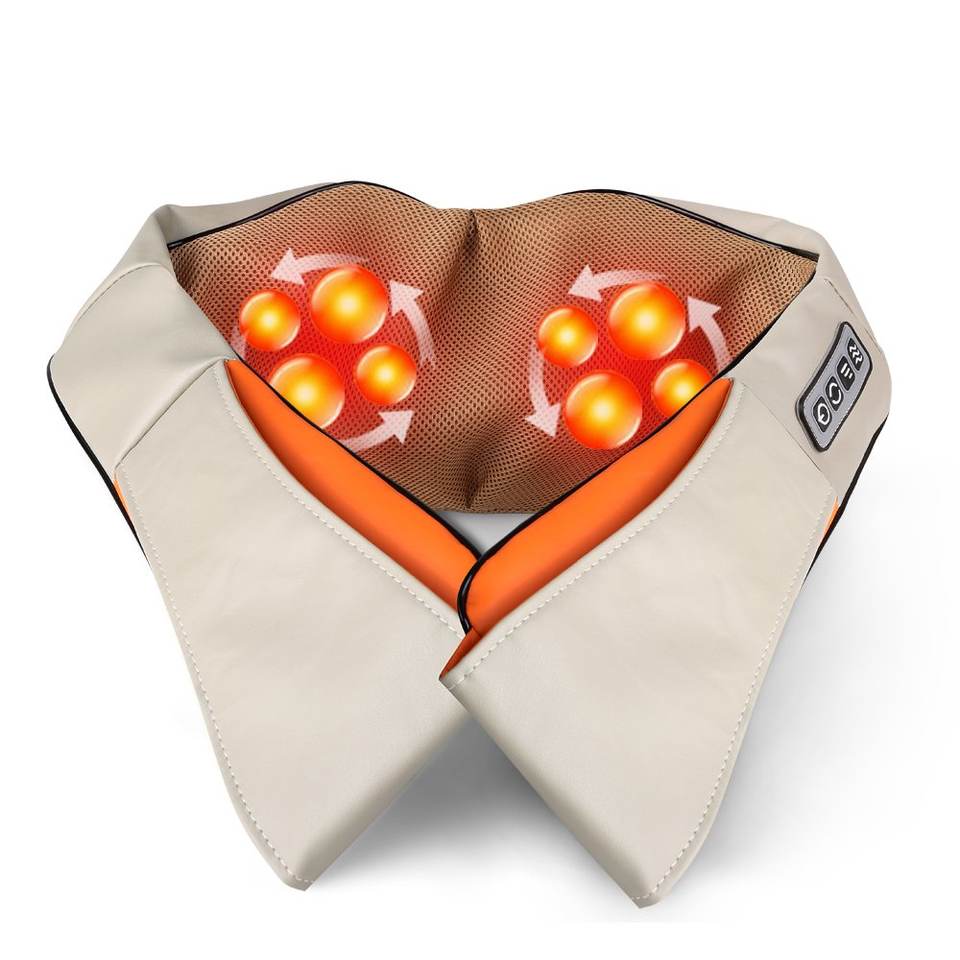 Aparat de Masaj Shiatsu Cervical & Lombar cu Role 3D, Încălzire Infraroșu, Rotire Bidirecțională, 3 Intensități – Uz Casnic & Auto