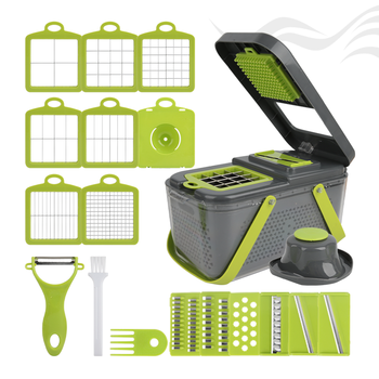 Răzătoare Multifuncțională 16-în-1 pentru Legume și Fructe – Lame Inox, Tăiere Rapidă, Accesorii Complete