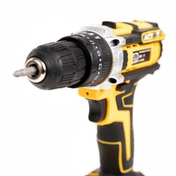 Bormasina de gaurit si insurubat cu acumulator, 7STAR ® cu percutie, autofiletanta, 30 accesorii, 2 acumulatori, 36V 8.0 Ah, 500W, statie incarcare, valiza transport, design modern, Galben/Negru [3]